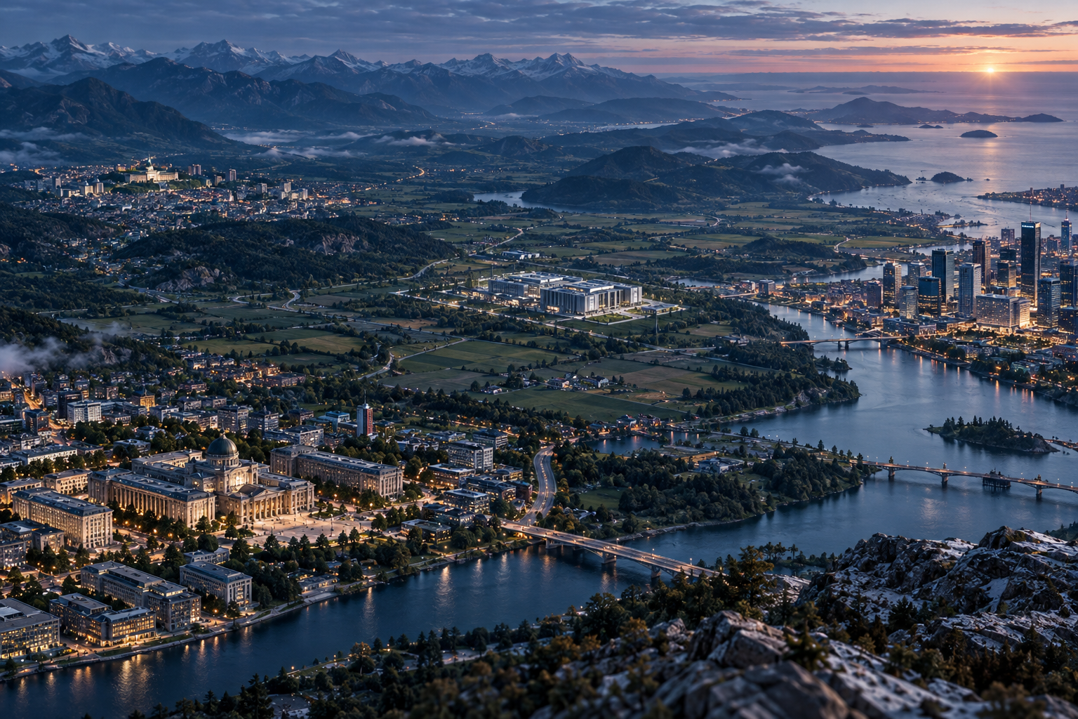 Government buildings, a national data centre and regional sites connected across a wide landscape
