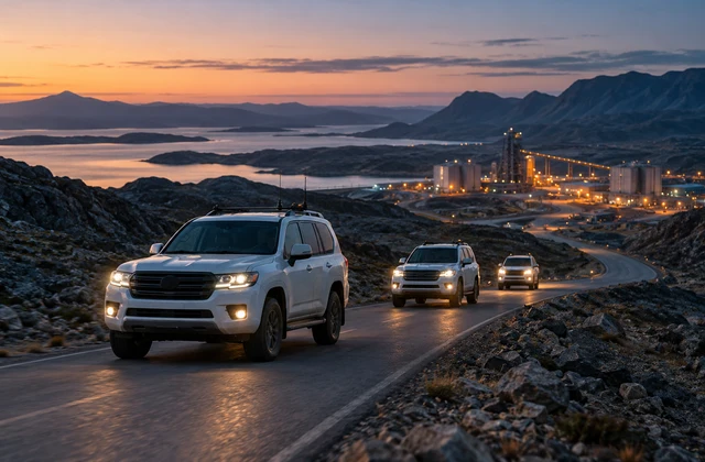 Connected utility vehicles travelling in convoy through a remote site
