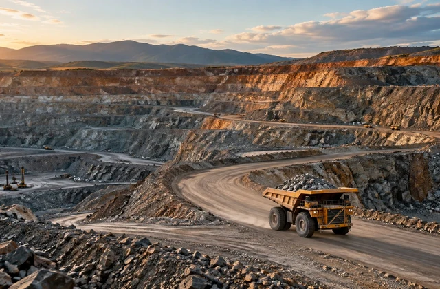 A haul truck working in an open-pit mine